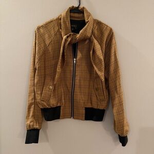 Stylish Tan Jacket with Scarf Detail